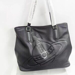 Black Vivienne Leather Big Orb Embossed Tote